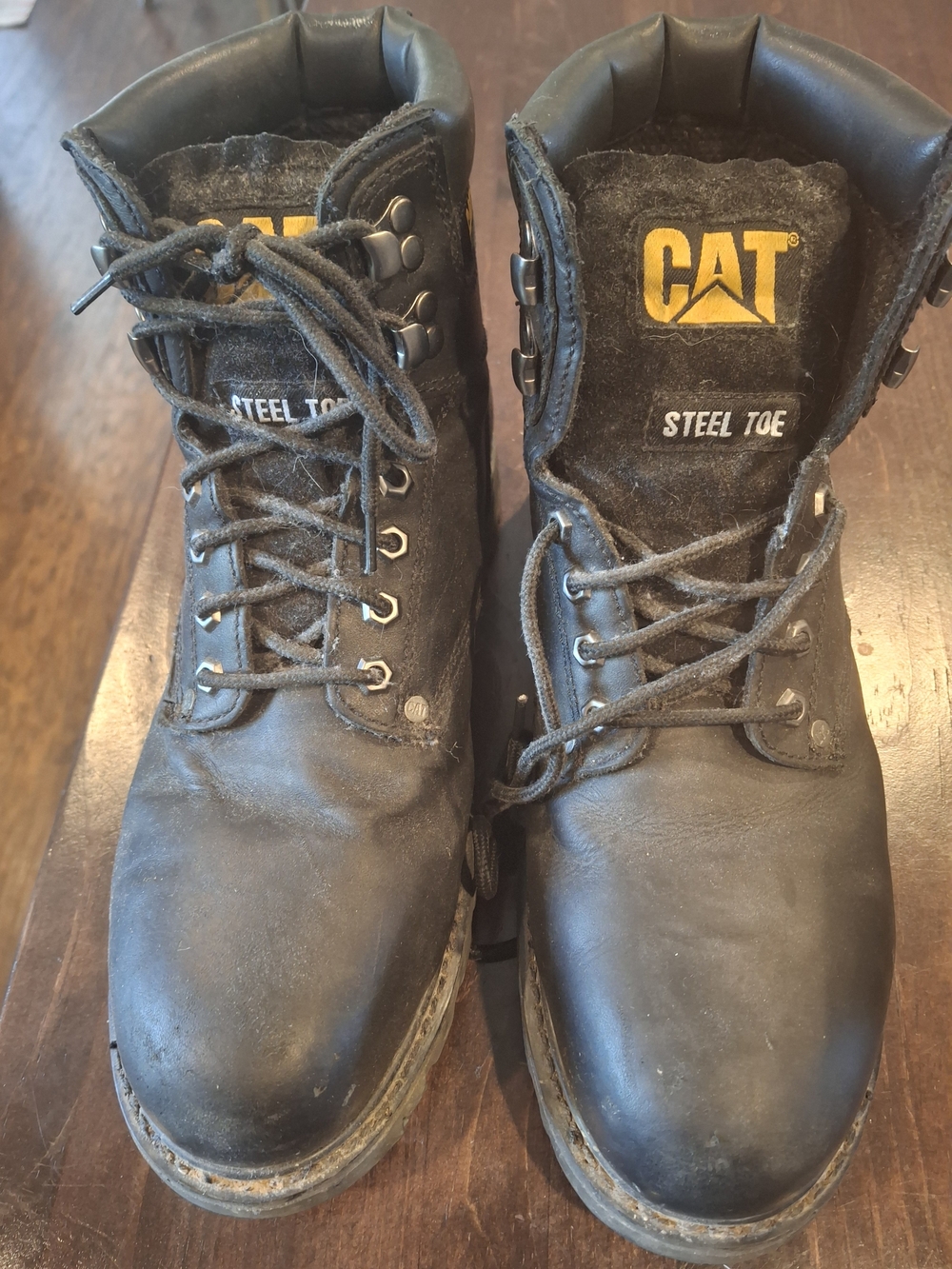 CAT Steel Toe Black Work Boots - Durable Leather Safety Boots